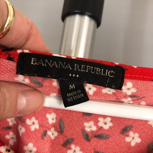 BR Fcty Red White Floral Fit & Flare Flounce Hem Short Sleeve Dress Sz M - Picture 12 of 15